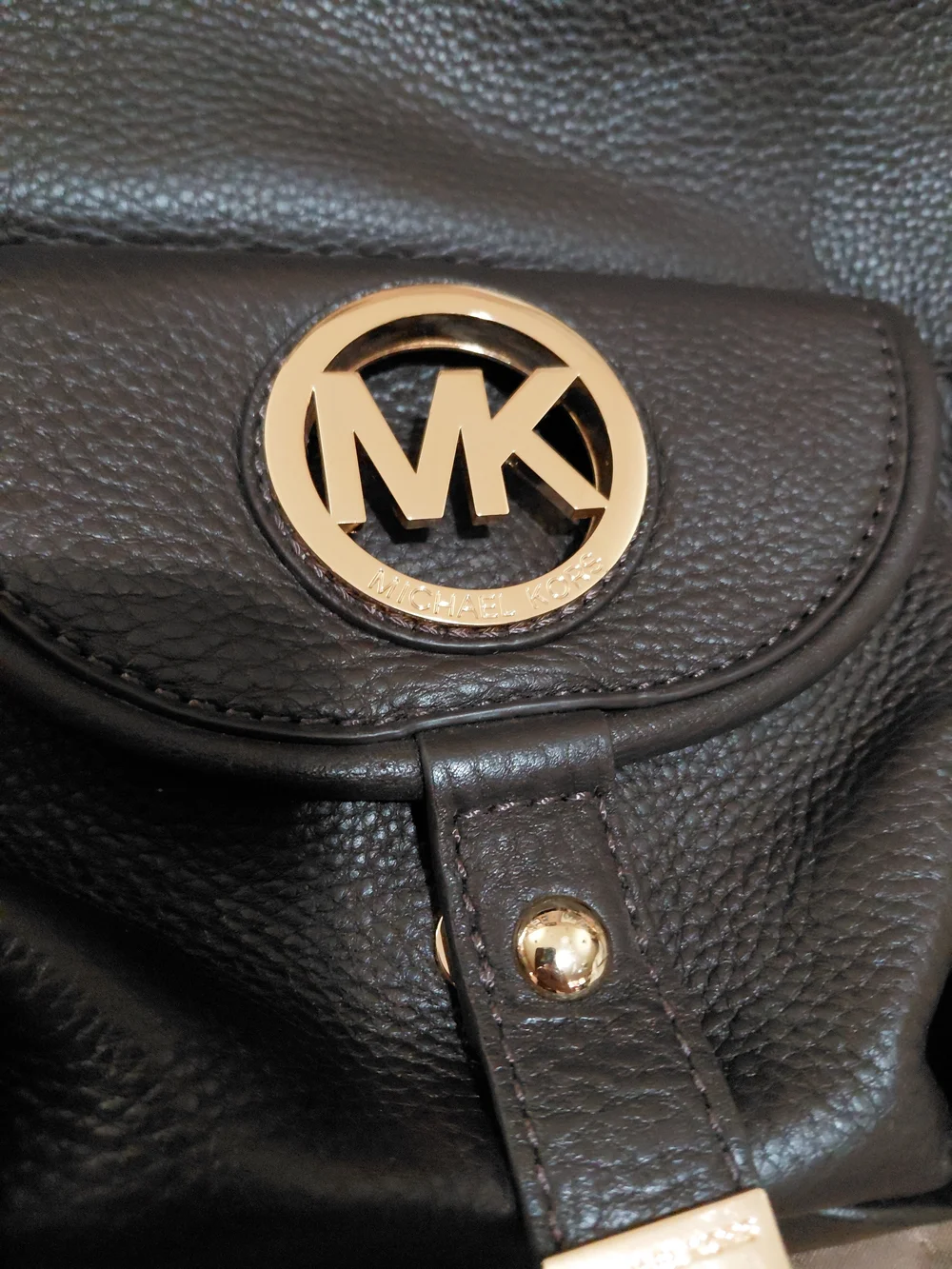 Michael Kors Dark BROWN Pebbled Leather Shoulder Bag with Gold Hardware